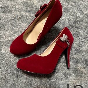 Elegant Red Heels with Rhinestone Accent